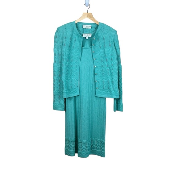St John Collection Marie Gray 2Pc Dress Suit Set Green...